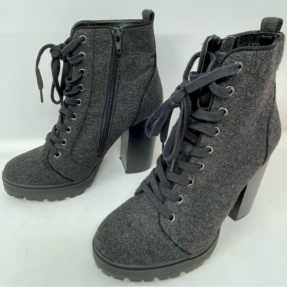 Gray Lace-Up Ankle Boots